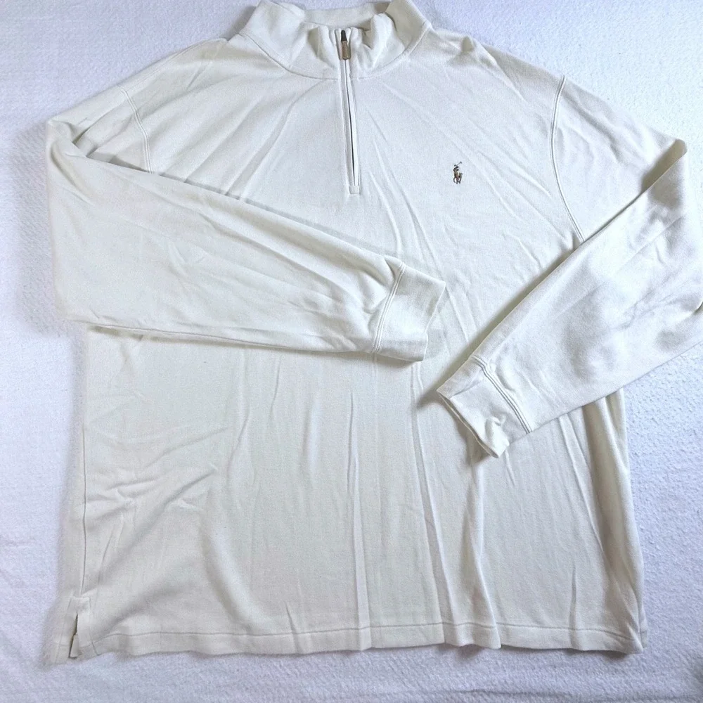 Polo Ralph Lauren 1/4 Zip Pullover Mens 2XB Estate Rib Cotton Cream White